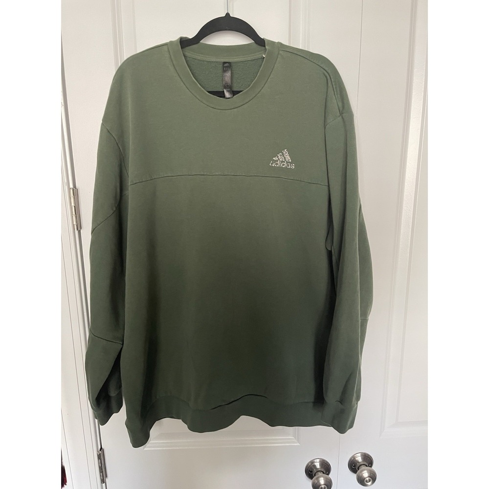adidas‎ Stadium Fleece Badge of Sport Men's 2XL Army Green Pullover Sweatshirt